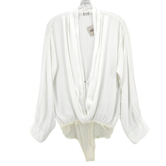 NWT FREE PEOPLE INTIMATELY Ivory White Lady Like Lady Bodysuit Draped Top LARGE - Picture 2 of 10
